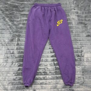 Public Goods Mens Purple Fleece Jogger Sweatpants Yellow Logo Size M